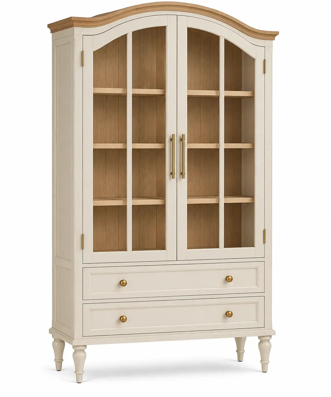 Vitrina de almacenamiento de contorno redondeado, blanco y marrón