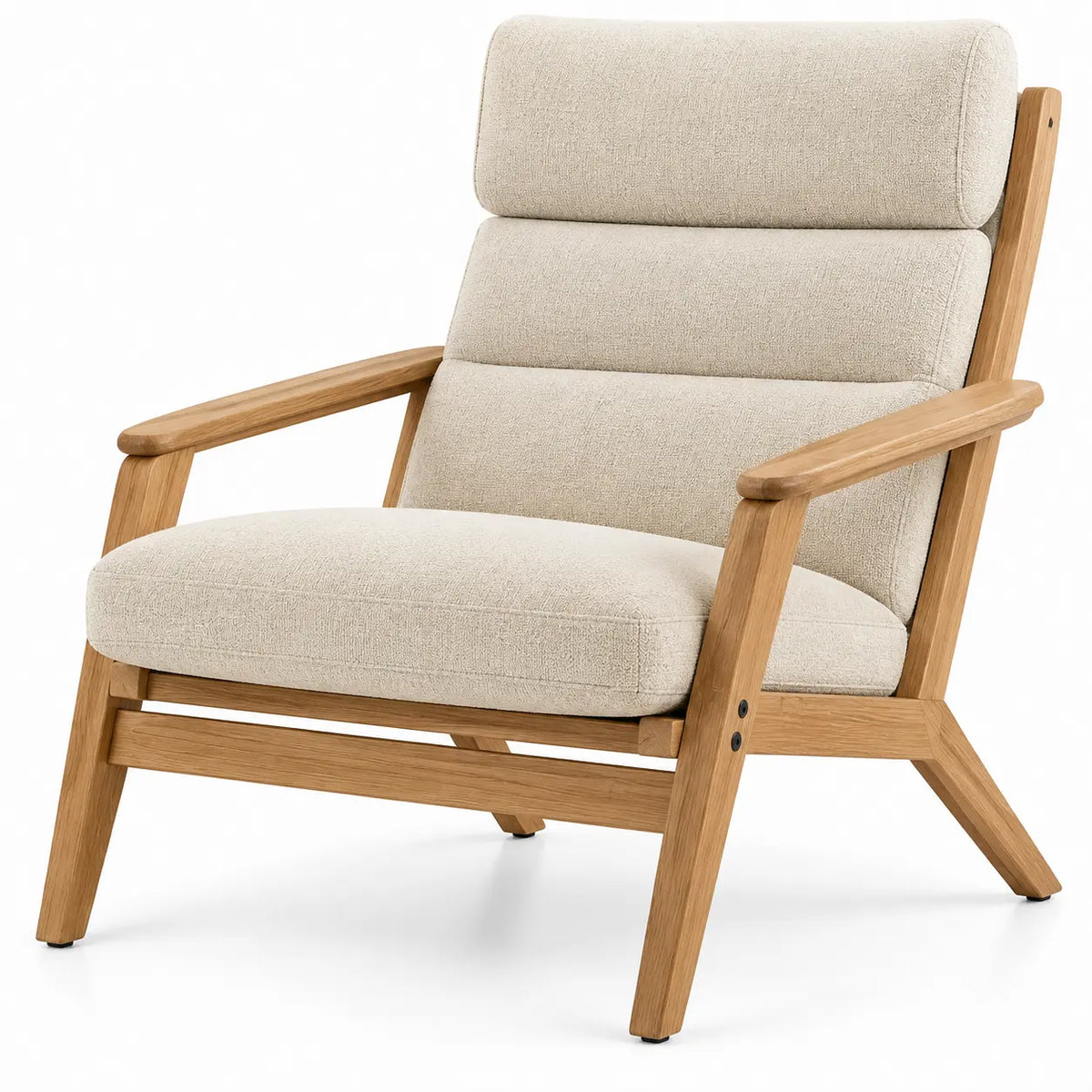 Sillón tapizado con respaldo alto, beige y marrón