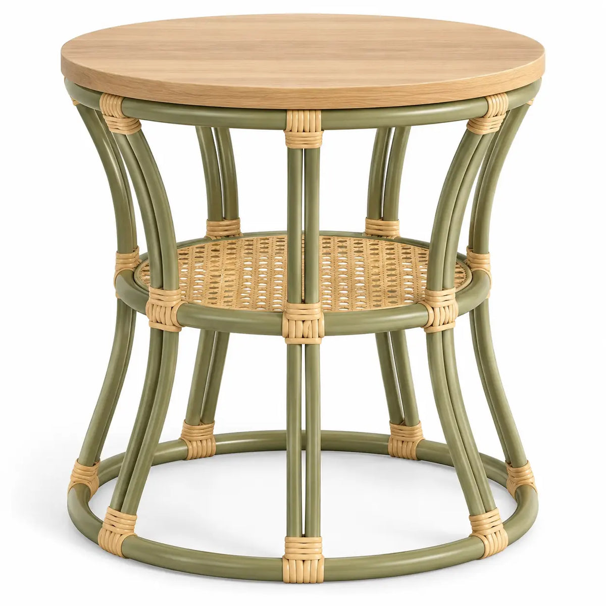 Mesa auxiliar de contorno redondeado, verde y marrón