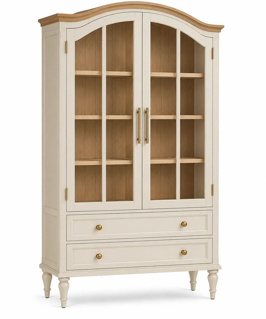 Vitrina de almacenamiento de contorno redondeado, blanco y marrón